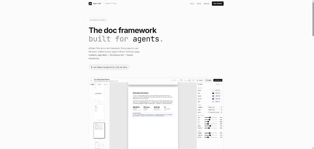 Open-Doc(Coding Agent 文件框架) 網站畫面