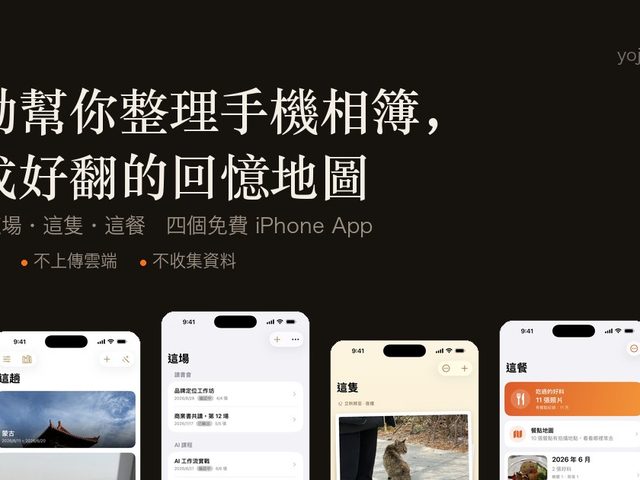 這趟・這場・這隻・這餐（相簿整理 App 四件組）