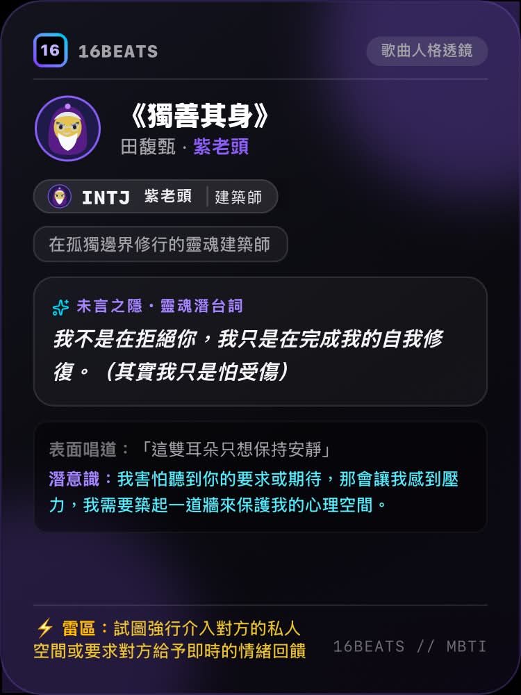 16BEATS 歌曲潛台詞 MBTI 作者附圖