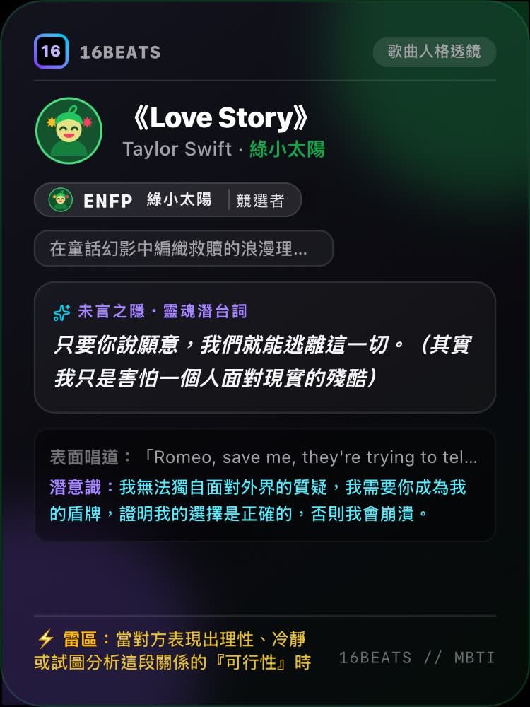 16BEATS 歌曲潛台詞 MBTI 作者附圖
